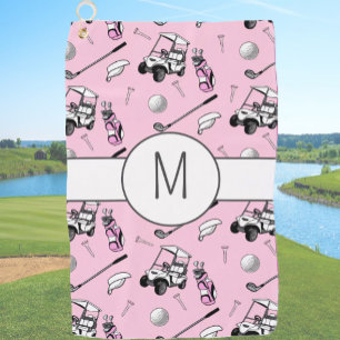 Pink Lady Golfer Stylish Modern Custom Initial Golf Towel