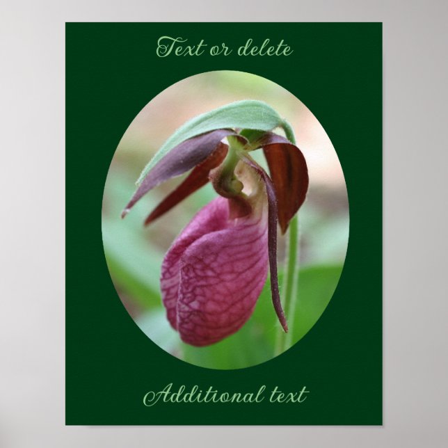 Pink Lady Slipper Flower Add Your Text Poster (Front)