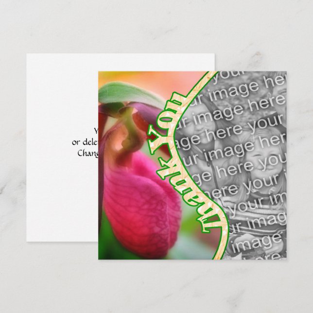 Pink Lady Slipper Flower Thank You Photo Card (Front/Back)