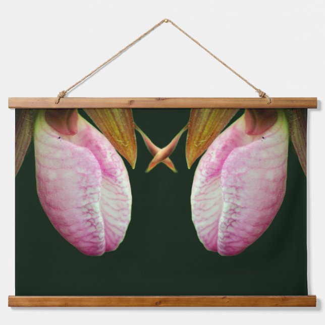 Pink Lady Slipper Orchid Flower Mirror Abstract Hanging Tapestry (Front)