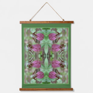 Pink Lady Slipper Orchid Flower Pair Abstract Hanging Tapestry