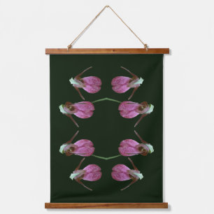 Pink Lady Slipper Orchid Flower Pair Abstract Hanging Tapestry
