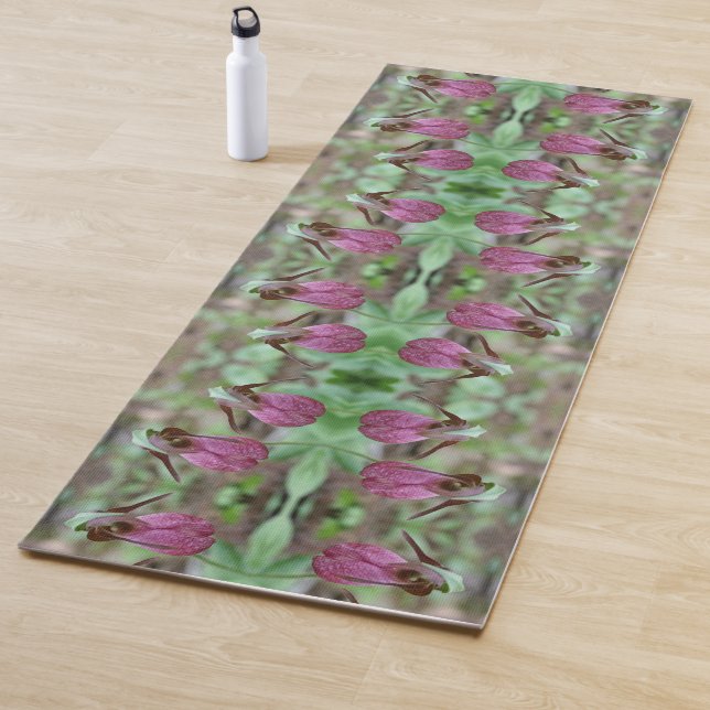 Pink Lady Slipper Orchid Flower Pair Abstract Yoga Mat (In Situ)