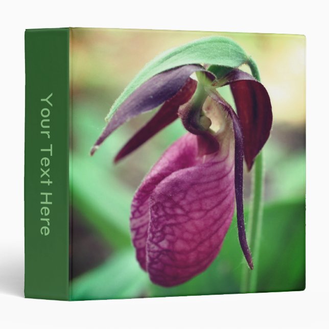 Pink Lady Slipper Orchid Flower Personalized Binder (Front/Spine)