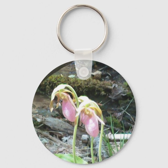 Pink Lady slipper orchid Keychain (Front)