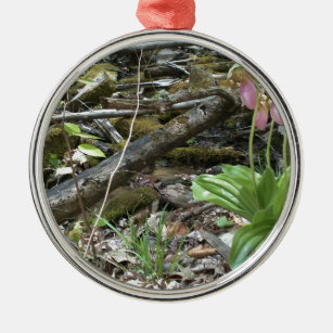 Pink lady slipper orchid metal ornament