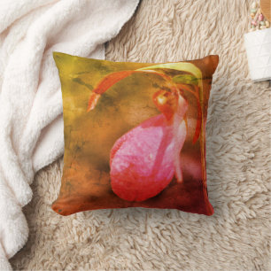 Pink Lady Slipper Orchid Raindrop Abstract  Throw Pillow