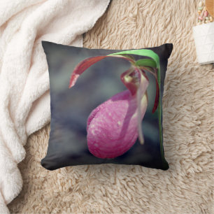 Pink Lady Slipper Orchid Raindrop Throw Pillow
