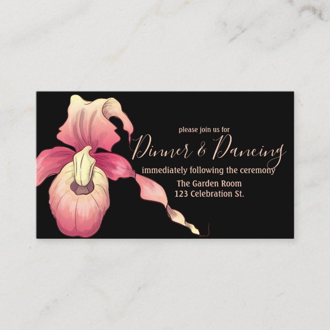 Pink Lady Slipper Orchid Reception Enclosure Card (Front)