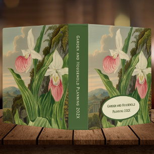 Pink Lady Slipper Vintage Floral Orchid Botanical Binder