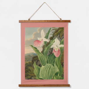 Pink Lady Slipper Vintage Floral Orchid Botanical Hanging Tapestry