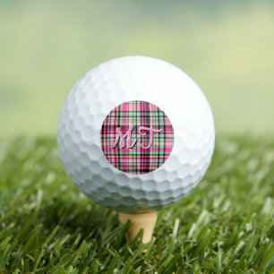 Pink Lady Slipper Wildflower Plaid Pink and Black Golf Balls