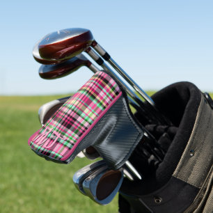 Pink Lady Slipper Wildflower Plaid Pink and Black Golf Head Cover