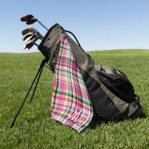 Pink Lady Slipper Wildflower Plaid Pink and Black Golf Towel