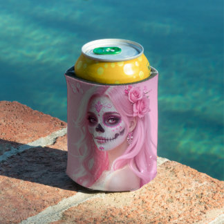 Pink Lady Sugar Skull Can Cooler