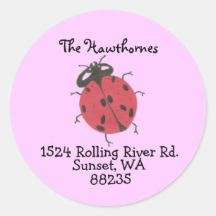 Pink ladybug address label