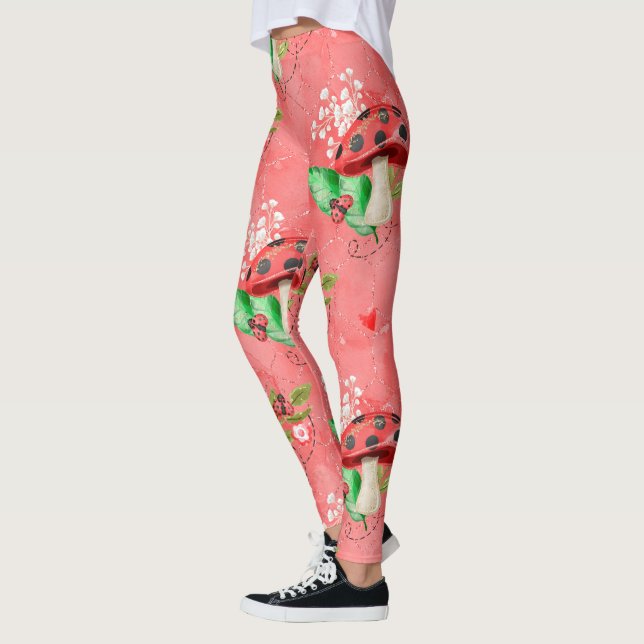 Pink Ladybug And Mushroom Pattern Leggings (Left)