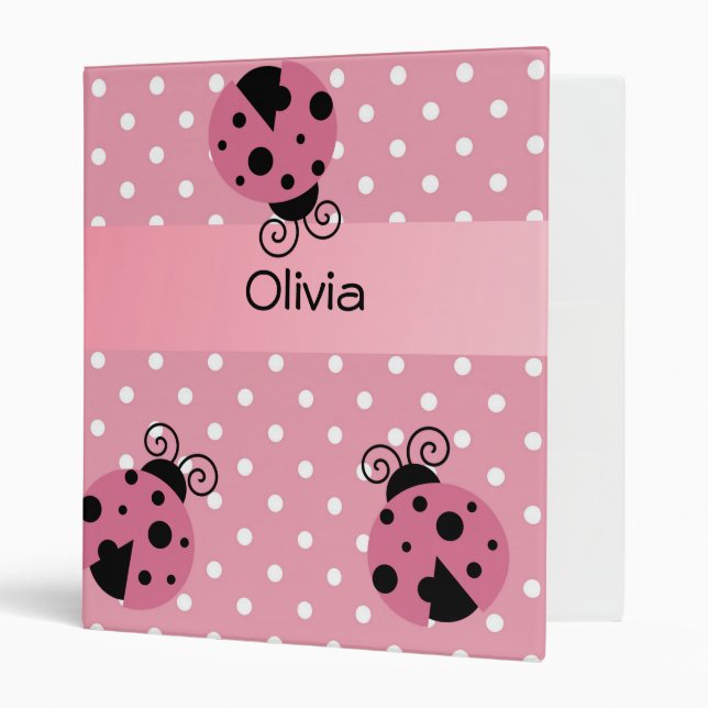 Pink Ladybug and Polka Dots Personalized Binder (Front/Inside)