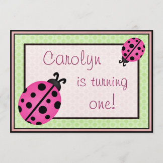 Pink Ladybug Baby Girl Birthday Party Invitation G