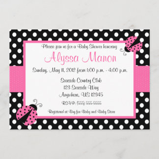 Pink Ladybug Baby Shower or Birthday Invitation