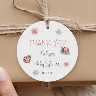Pink Ladybug Baby Shower Thank You Favour Tags
