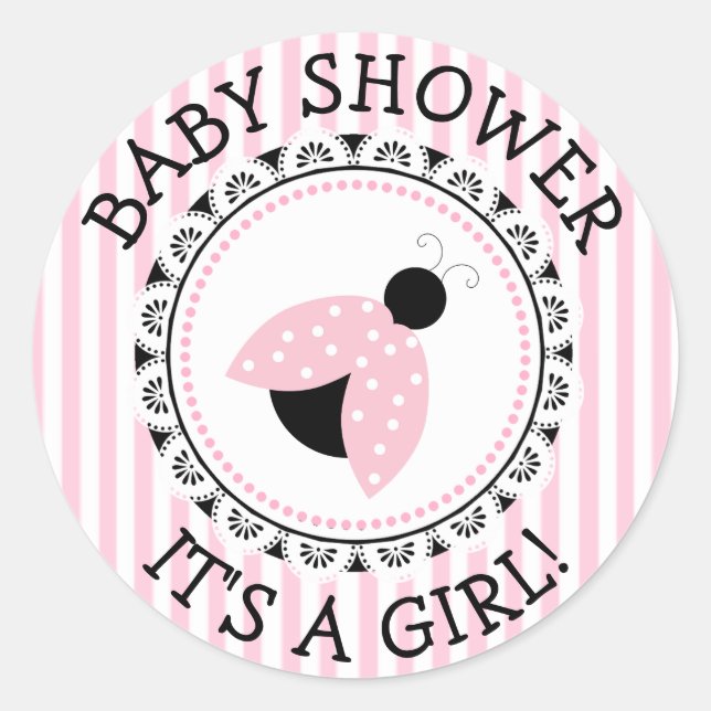 Pink Ladybug Girl Baby Shower Stickers (Front)