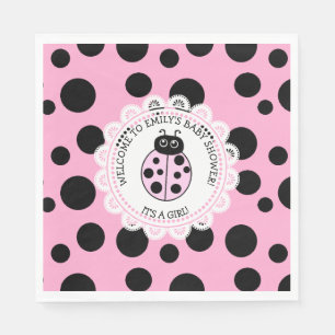 Pink Ladybug Girl's Baby Shower Napkin