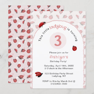 Pink Ladybug Girls Birthday Invitation