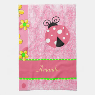 Pink Ladybug Kitchen Towel