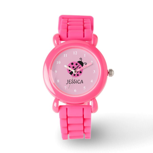 Pink ladybug montre personnalisée avec le nom des  (Recto)