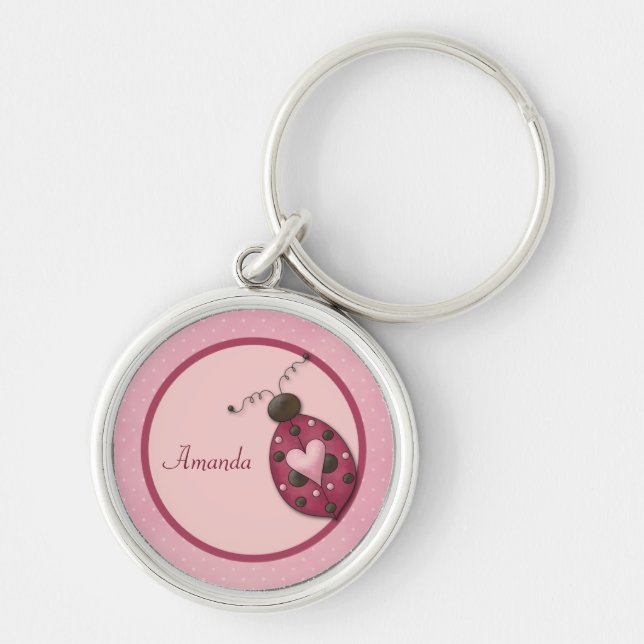 Pink Ladybug Personalized Keychain (Front)