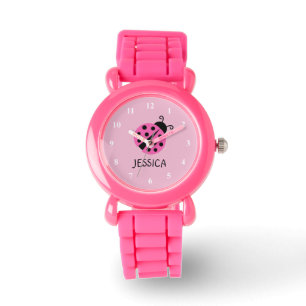 Pink ladybug watch personalized with girls name