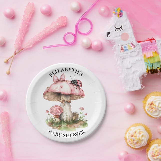 Pink Ladybug Watercolor Baby Shower  Paper Plate (Party)