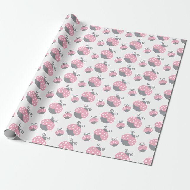 Pink Ladybug Wrapping Paper (Unrolled)