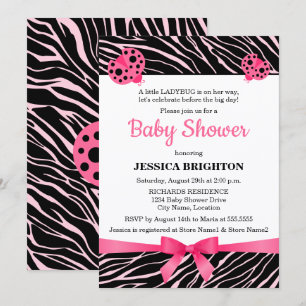 Pink Ladybug Zebra Stripes Baby Shower Invitation
