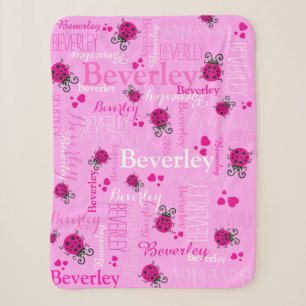 Pink ladybugs and hearts girls custom name sherpa blanket