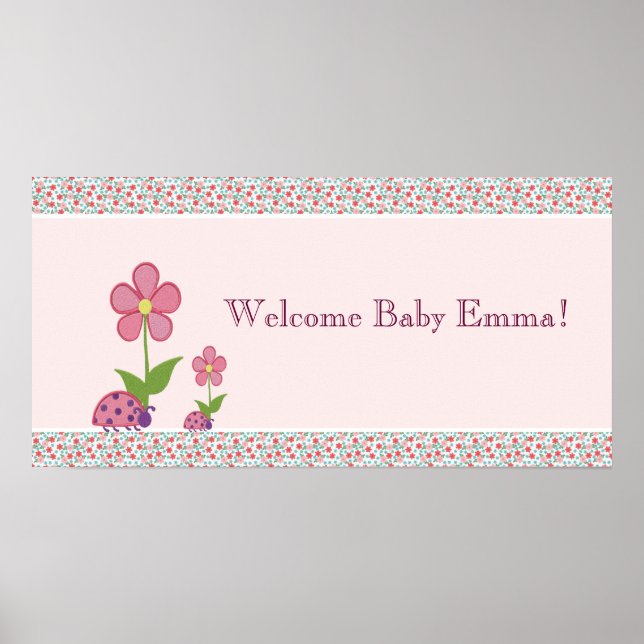 Pink Ladybugs Baby Shower Banner Poster (Front)