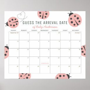 Pink Ladybugs Guess The Due Date Calendar Poster