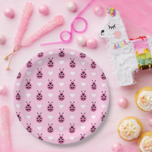 Pink Ladybugs Paper Plate