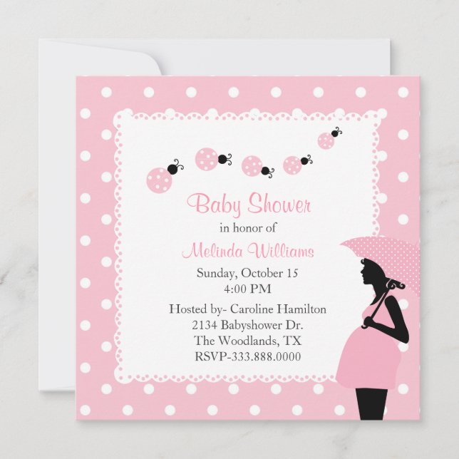 Pink ladybugs & Polka Dots Custom Baby Shower Invitation (Front)