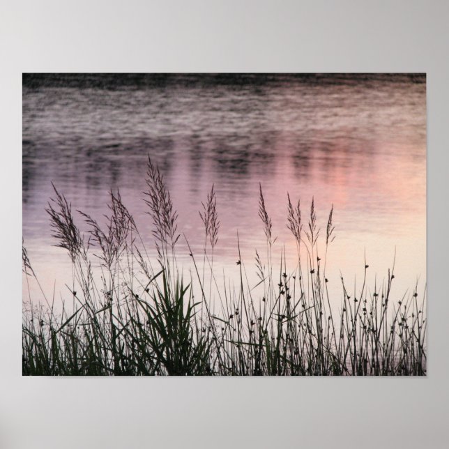 Pink Lakeside Sunset Reflections Photo Poster Art (Front)