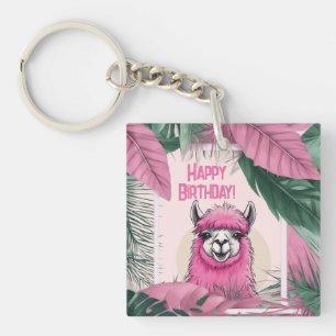 Pink Lama Happy Birthday Card Keychain