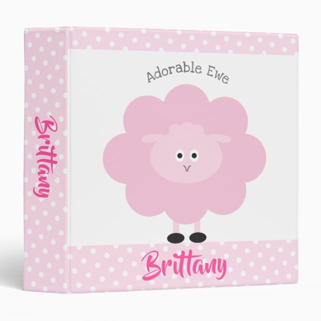 Pink Lamb Adorable Ewe Script Name Cute School Binder (Front/Spine)
