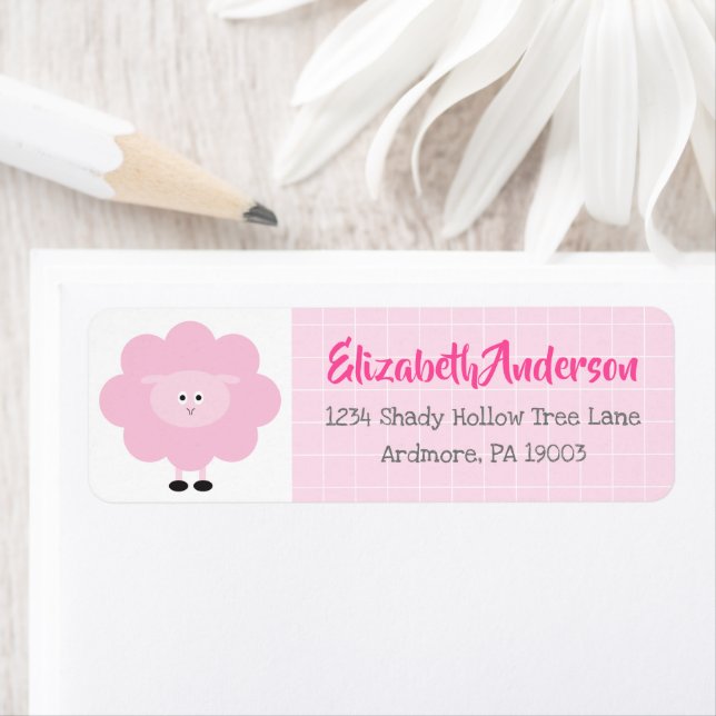 Pink Lamb Baby Shower Cute Kawaii Modern Address (Insitu)