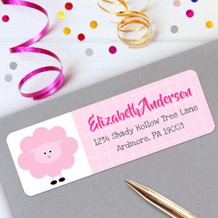 Pink Lamb Baby Shower Cute Kawaii Modern Address