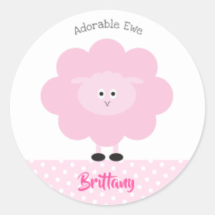 Pink Lamb Cute Adorable Ewe Back to School Name Classic Round Sticker