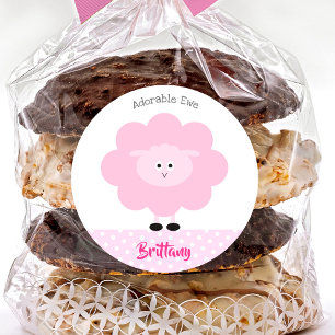 Pink Lamb Cute Adorable Ewe Back to School Name Classic Round Sticker