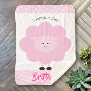 Pink Lamb Cute Baby Girl Chic Adorable Ewe Name Sherpa Blanket