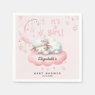 Pink Lamb Girl Baby Shower Napkin