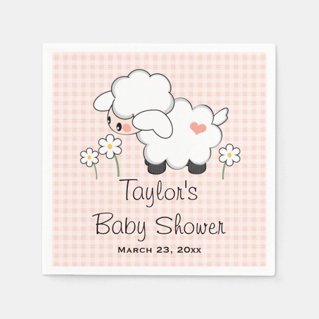 Pink Lamb Girl Baby Shower Napkin (Front)